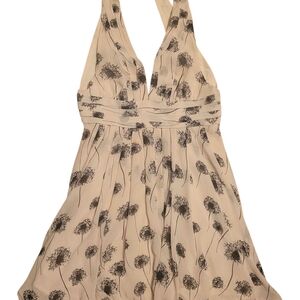 Elegant Cream Floral Halter Dress XS